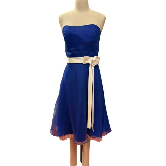 Alfred Angelo Strapless Blue Chiffon A-Line Dress Sash Rose Detail Bridesmaid Pr - Picture 1 of 8